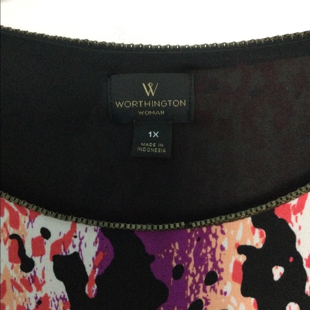 Women’s Worthington 1X XL 16 - 18 Top Blouse Shirt Pattered Layered Spandex - Picture 7 of 8